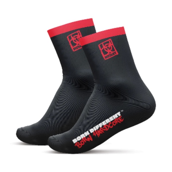 Mutant Born Hardcore Crew Length Gym Black Red Socks Size L - Picture 5 of 5